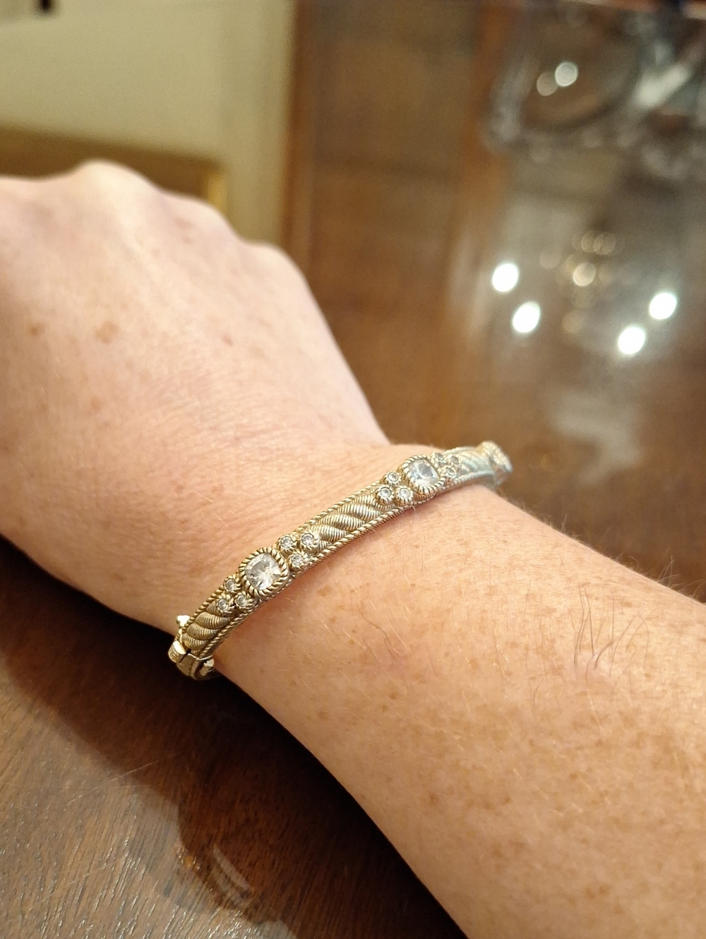 Judith Ripka 925 Sterling Silver Gold Layered Bracelet With WhiteCubic Zarconia